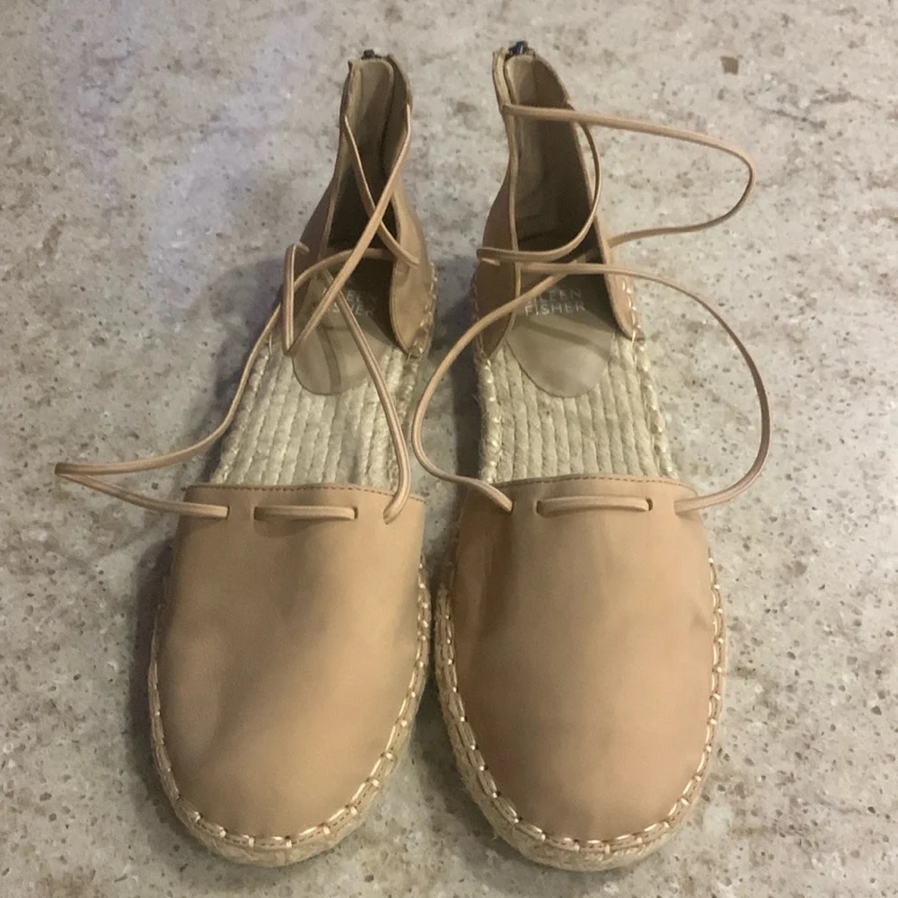 NWOT Eileen Fisher Lee d'Orsay Flat Leather Espadrille Sandals Size 8.5